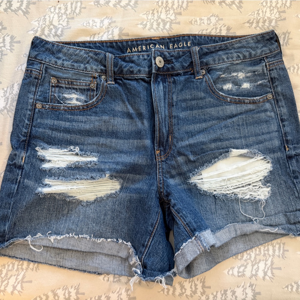 American Eagle Outfitters Distressed Dark Blue Jean Shorts
